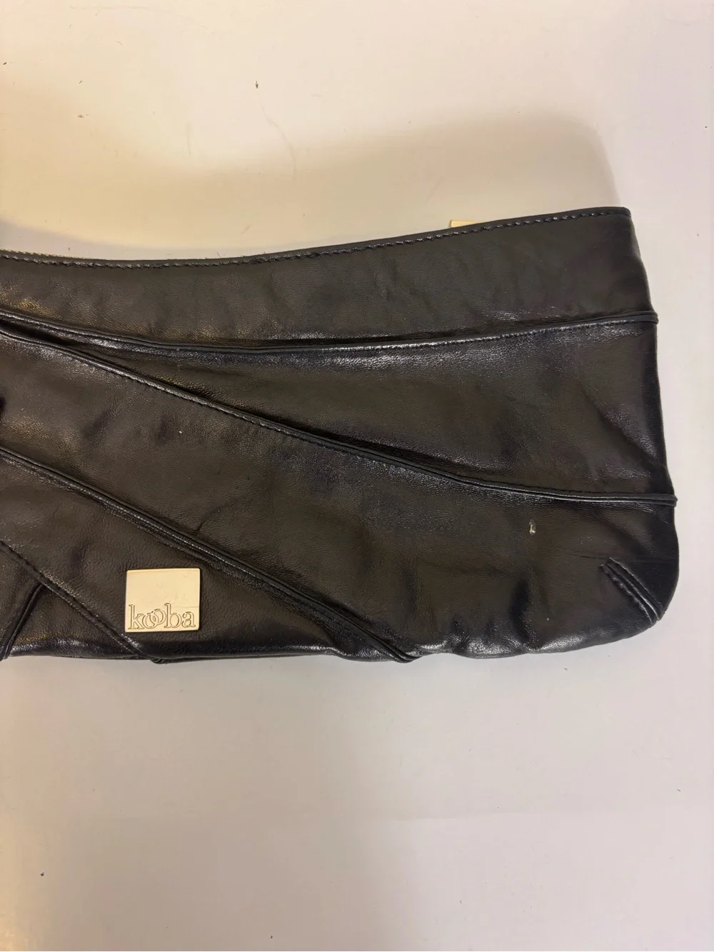 Kooba Black Leather Pleated Evening Clutch